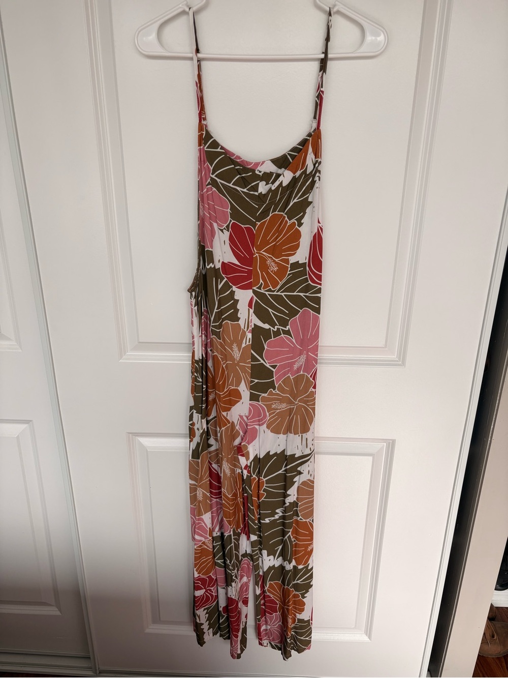 LEXBREEZY Hawaii Floral Wide Leg Romper Jumpsuit Pink Olive XL